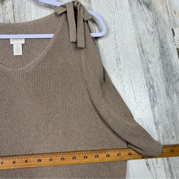 Chico’s Catalina Cold Shoulder Blouse Top Womens Size Medium Gold Knit Glam Chic - Picture 11 of 12